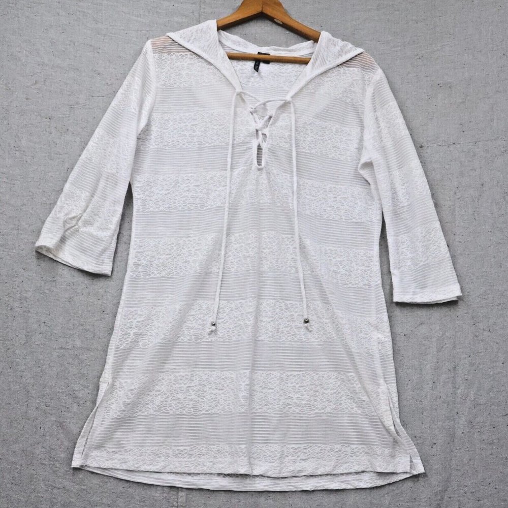 4/$20 Pacific Beach Womens Cover Up Size Large See Through Beach Core Tropical